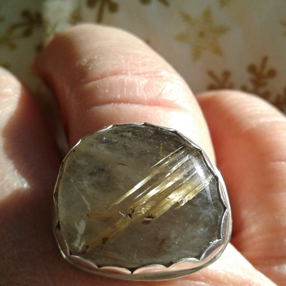 Lovely Golden Needle Quartz Ring in sterling silver
